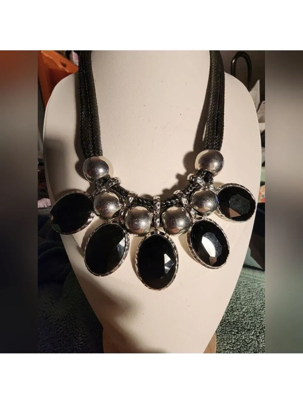 Elegant Black and Silver Statement Necklace 15